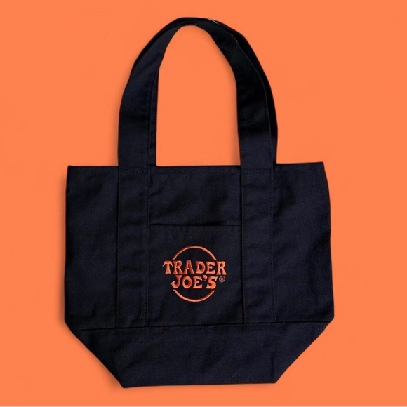 NWT🖤🧡Black & orange Trader Joe's Mini Canvas Tote Bag - Picture 3 of 15